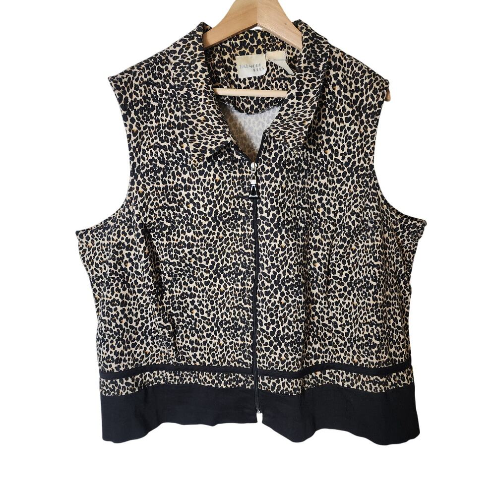 Vintage HALMODE PLUS Cheetah Animal Print Sleeveless Lagenlook Vest SZ XL